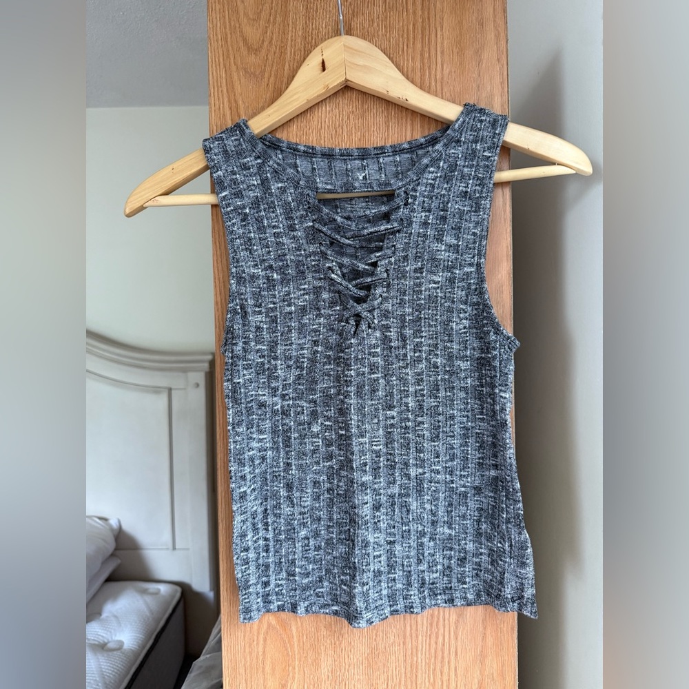 American Eagle Outfitters Charcoal Lace-Up Tank Top